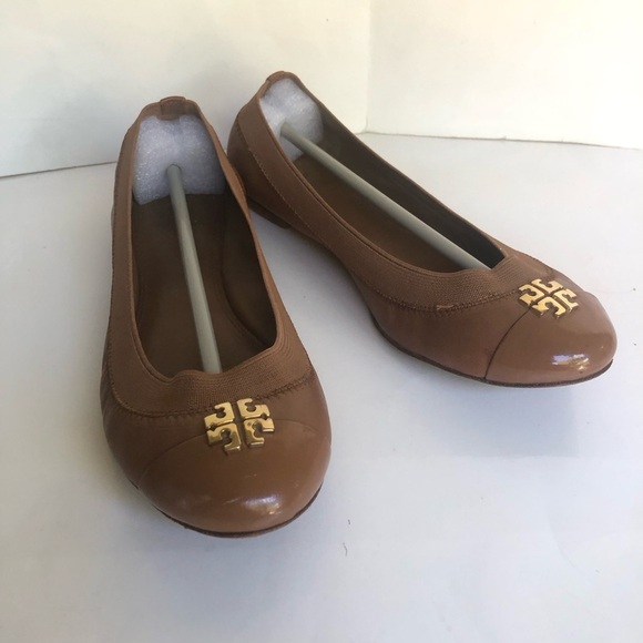 Tory Burch Jolie Nappa & Patent Leather Ballet Flat in Royal Tan Size 5.5 - Picture 1 of 15